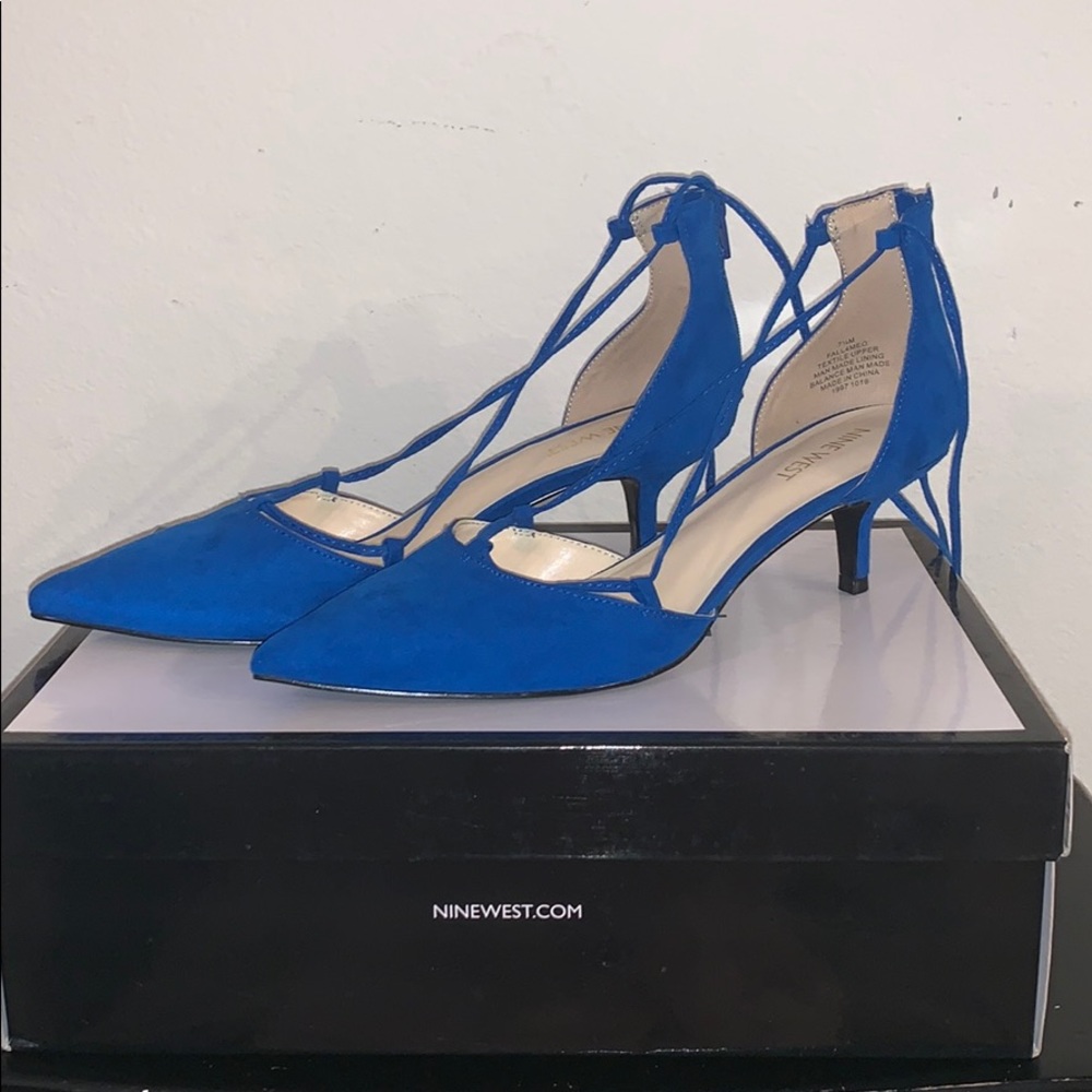 Electric blue lace up heels